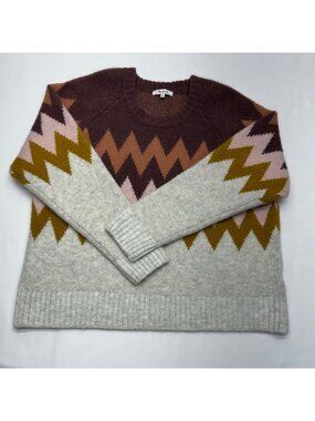 Madewell Delwood Fair Isle  Women's Chevron Pattern Sweater Medium Wool Blend Mu